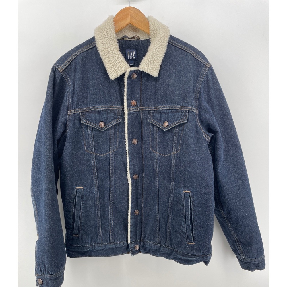 Gap Denim Trucker‎ Jacket Mens Large Blue Sherpa Lined Western